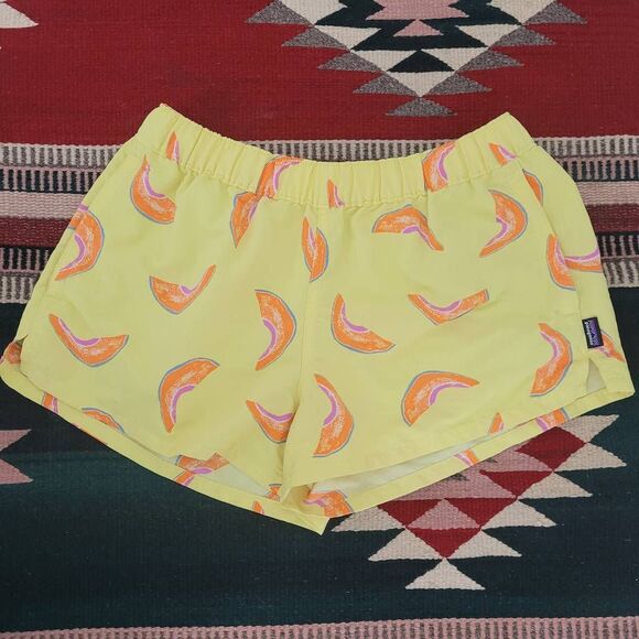 Patagonia Barely Baggies 2 1/2" Shorts Womens Small Yeolow Cantaloupe Nylon - Picture 2 of 9
